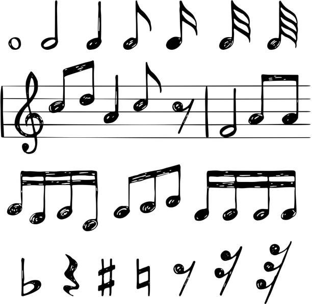 illustrations, cliparts, dessins animés et icônes de notes de musique. noir aigu clef stave f sharp minor major sounds vector symbols - f minor illustrations