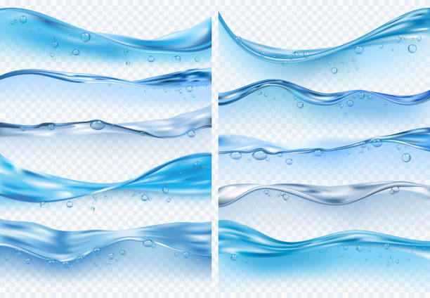 волна реалистичные брызги. поверхность жидкой воды с пузырьками и брызгами океанского или морского векторного фона - положение вода stock illustrations