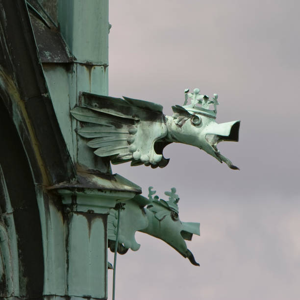 프라하 구리 gargoyles - cathedral close up gargoyle prague 뉴스 사진 이미지