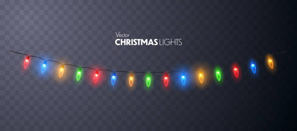 ilustraciones, imágenes clip art, dibujos animados e iconos de stock de luces de navidad brillante guirnalda aislada. - luces navidad