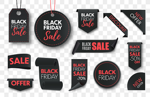 Black friday sale ribbon banners collection isolated. Vector price tags isolated
