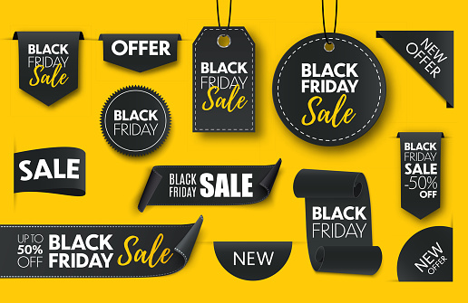 Black friday sale ribbon banners collection isolated. Vector price tags isolated