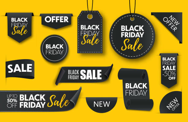 Black friday sale ribbon banners collection isolated. Black friday sale ribbon banners collection isolated. Vector price tags isolated black friday shopping event illustrations stock illustrations
