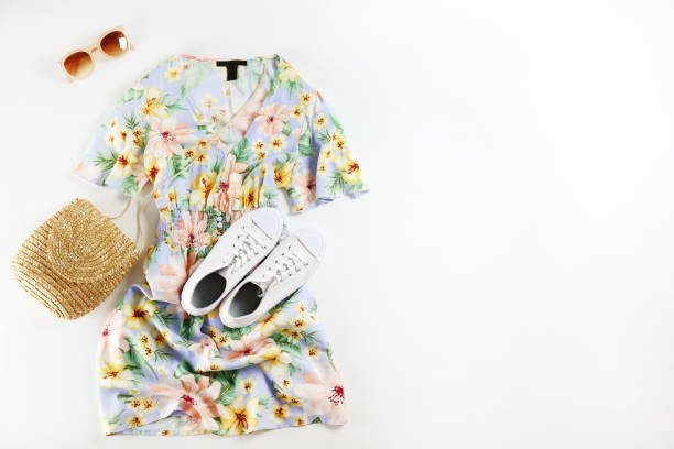 istock Fashionable clothing set lying on white background. 1163914000