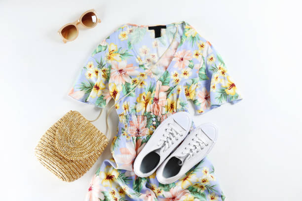 istock Fashionable clothing set lying on white background. 1163914022