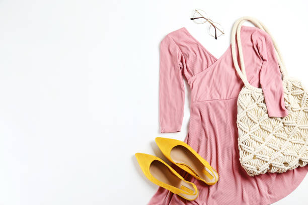 istock Fashionable clothing set lying on white background. 1163914222