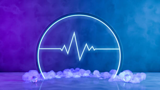 istock 3D Blank scene with neon lights and smoke on dark background 1163915422