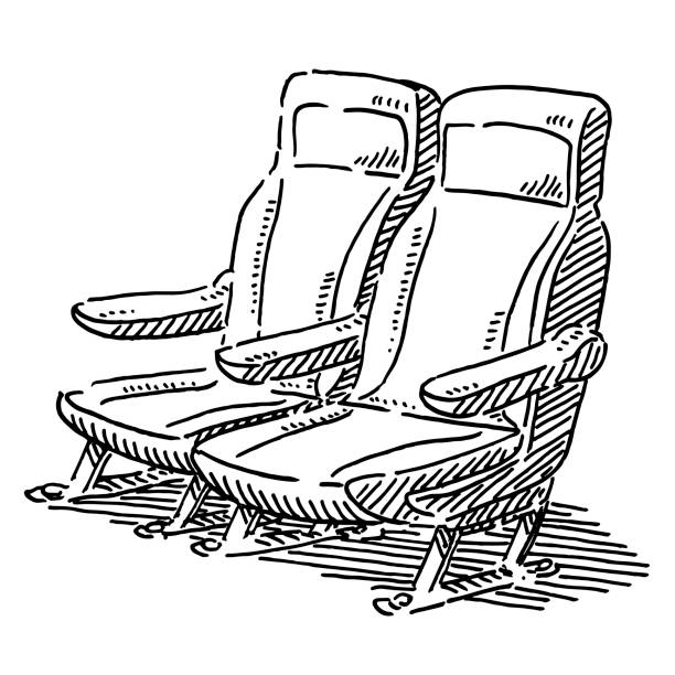 Two Airplane Seats Drawing Hand-drawn vector drawing of Two Airplane Seats. Black-and-White sketch on a transparent background (.eps-file). Included files are EPS (v10) and Hi-Res JPG. airplane seat stock illustrations