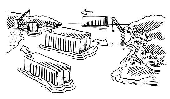 Container Transportation Drawing Container Freight Logistics Infographic Drawing Stock Illustration ...