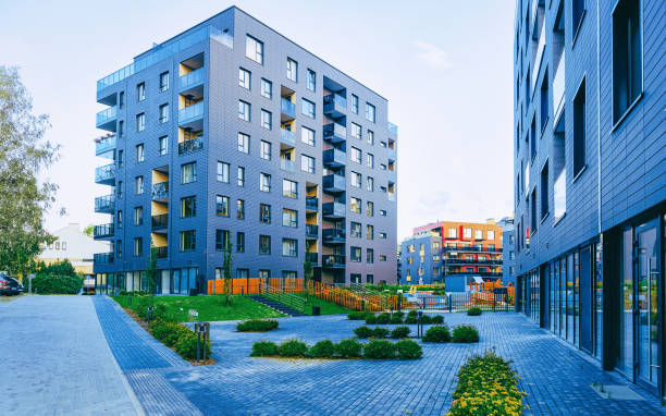 istock EU Modern residential apartment house complex outdoor facilities 1163919479