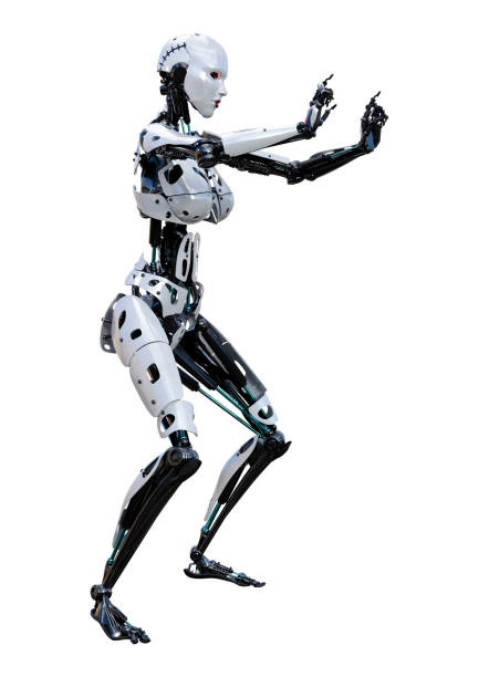 istock 3D illustration female robot on white 1163919951