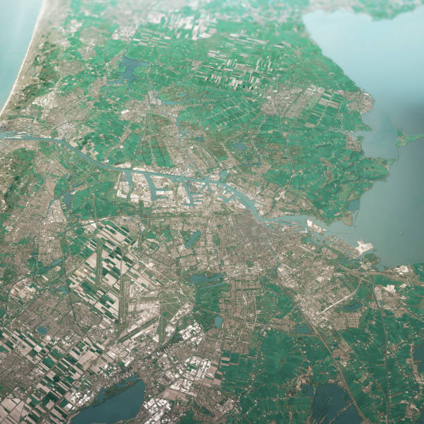 istock Amsterdam Netherlands 3D Render Aerial Landscape View From South Apr 2019 1163920960