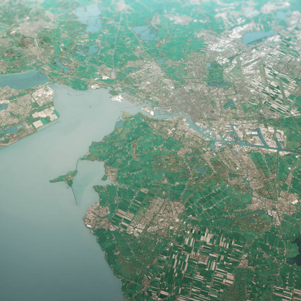 istock Amsterdam Netherlands 3D Render Aerial Landscape View From North Apr 2019 1163920964