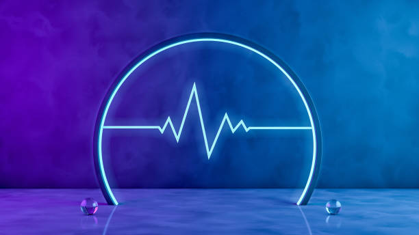 istock 3D Blank scene with neon lights on dark background 1163921567