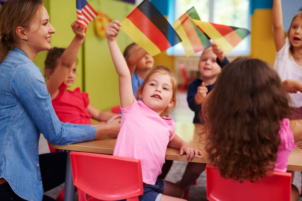 Group of  preschool children learn languages