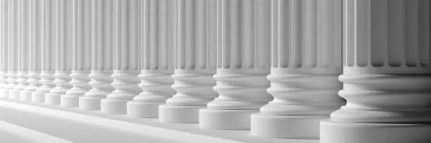 Photo of Classical pillars white color marble. 3d illustration