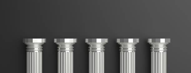 istock Five silver pillars against black wall background. 3d illustration 1163926072