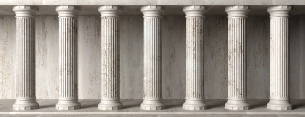 facciata edilizia classica, colonne in marmo in pietra. illustrazione 3d - roman foto e immagini stock