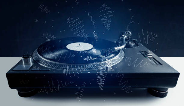 istock Turntable playing music with hand drawn cross lines 1163926800