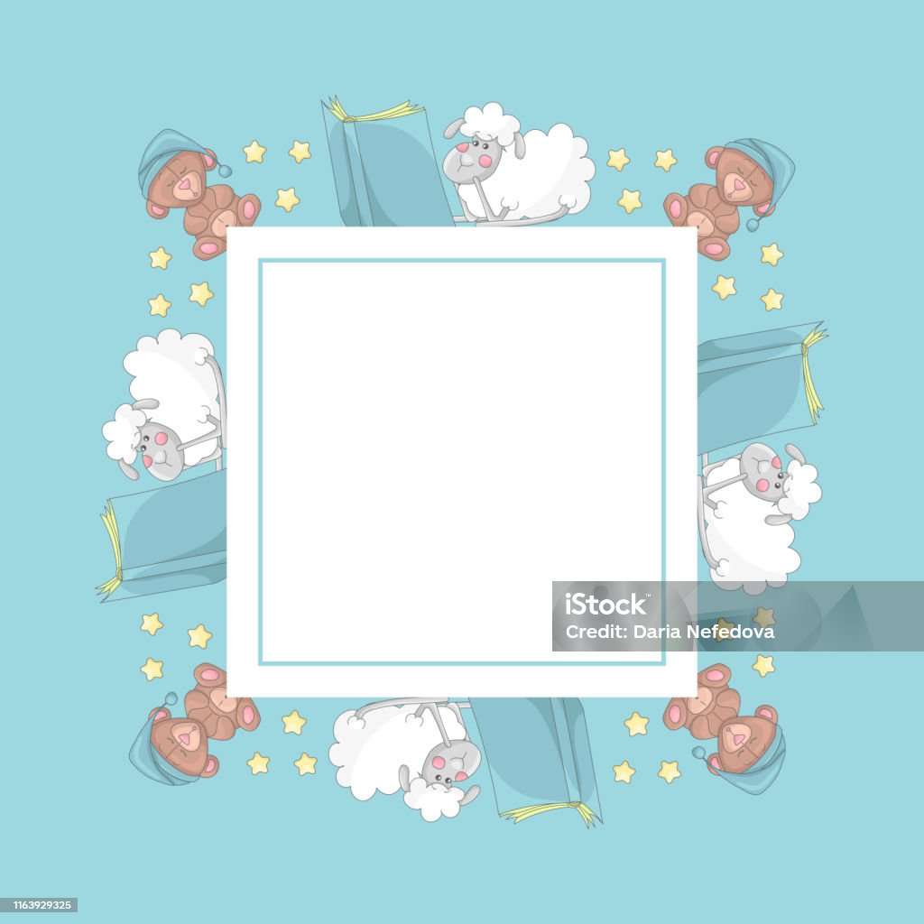 Frame Template With Cartoon Characters Stock Illustration - Download Image  Now - Bear, Blue, Computer Graphic - iStock
