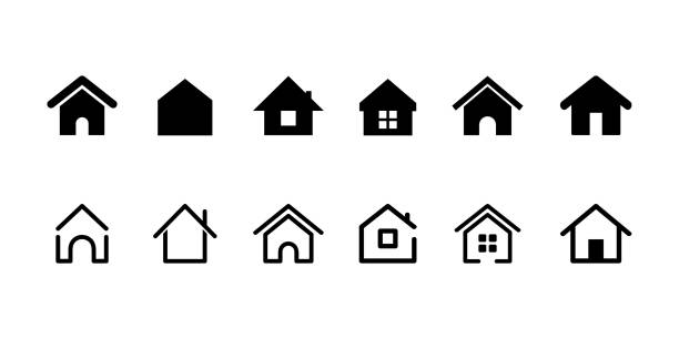 ilustrações de stock, clip art, desenhos animados e ícones de home button. home page. collection of home icons. vector web home icon, building symbol. house - roof shape