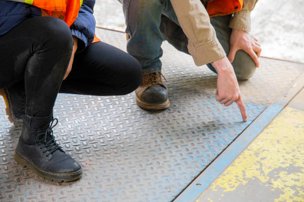 istock An industrial warehouse workplace safety topic.  A supervisor or manager explains the danger involved with lifting and dropping loading dock plates. 1163932030