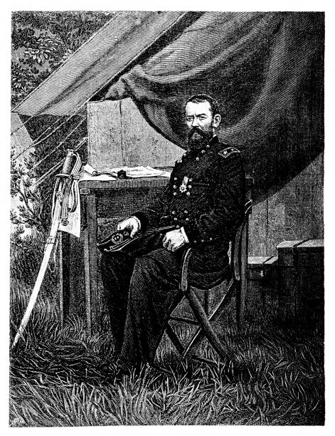 ilustrações, clipart, desenhos animados e ícones de philip henry sheridan (6 de março de 1831-5 de agosto de 1888) foi um oficial de carreira do exército dos estados unidos e um general da união na guerra civil americana - civil war general engraving men