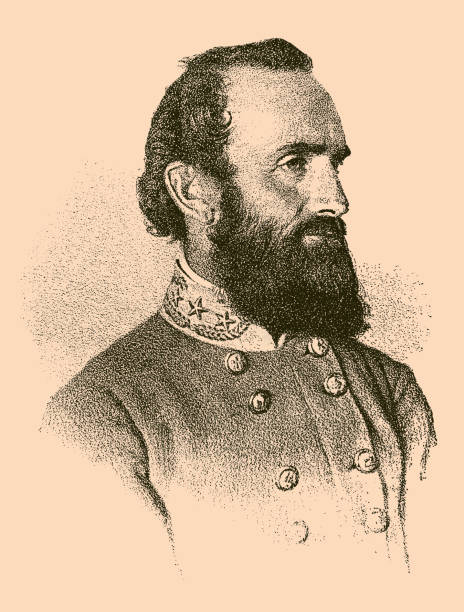 ilustrações de stock, clip art, desenhos animados e ícones de thomas jonathan "stonewall" jackson (january 21, 1824 – may 10, 1863) served as a confederate general (1861–1863) during the american civil war - stonewall jackson civil war general engraving