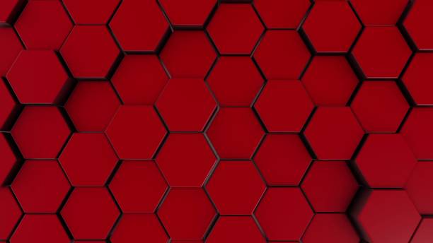 istock Red hexagonal motion background. 3d illustration of simple primitives with six angles in front 1163934283