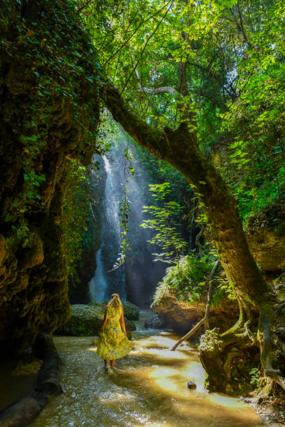 The woman at the waterfall.
