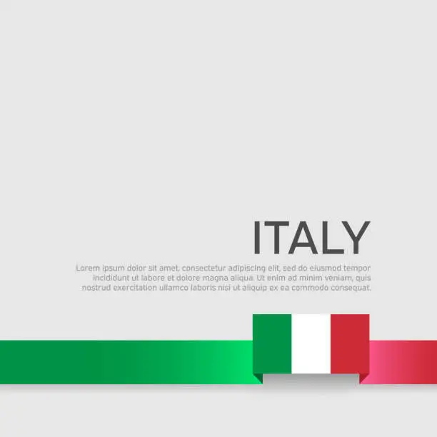 Vector illustration of Italy flag background. Ribbon color flag of italy on a white background. National poster. Vector tricolor flat design. State italian patriotic flyer, cover