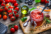 Homemade tomato sauce in a glass jar