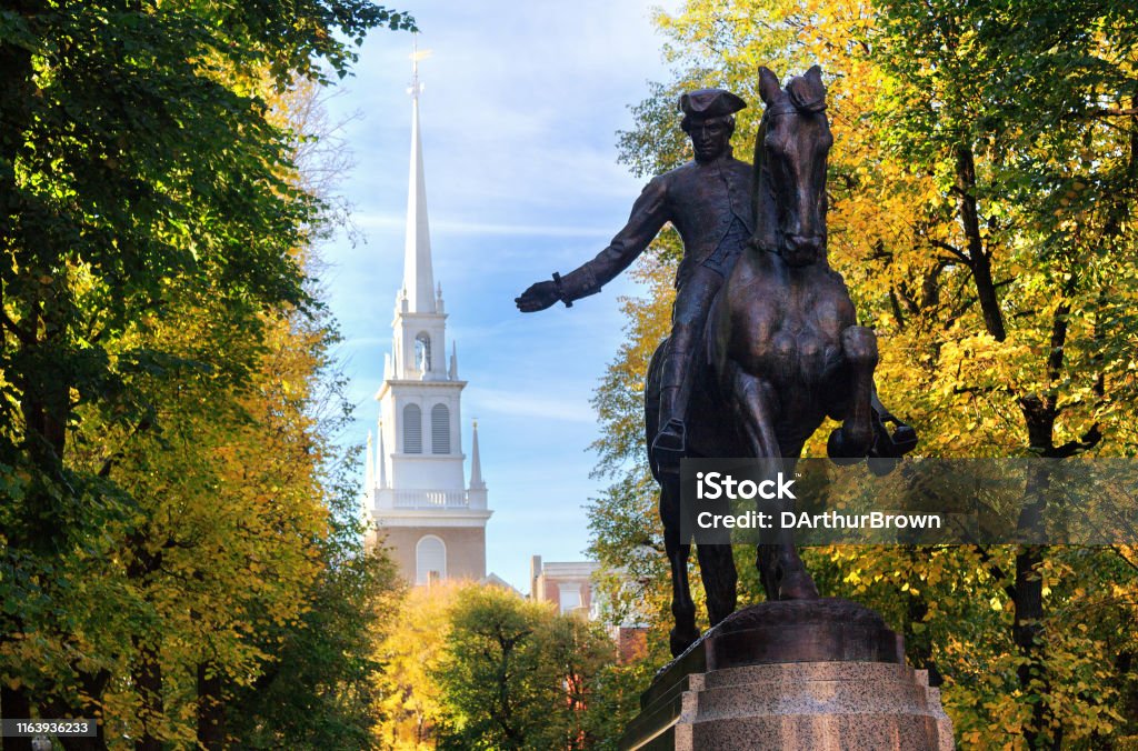 Paul revere Statue and the Old North Church, Boston, Massachusetts Boston - Massachusetts Stock Photo