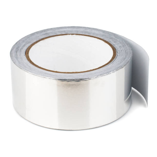 istock Adhesive aluminum foil tape for padding on white background 1163936404
