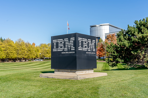 Markham, Ontario, Canada- October 30, 2018: IBM Canada Head Office Building in Markham near Toronto, Ontario. IBM is an American multinational technology company.