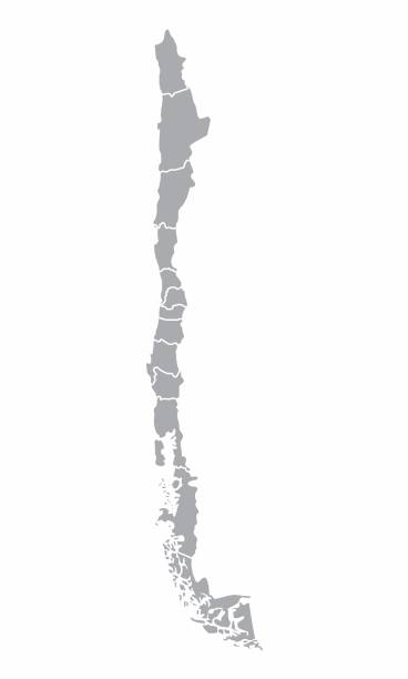 Chile regions map A gray map of Chile regions isolated on white background chile stock illustrations