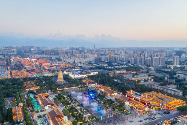 istock giant wild goose pagoda in nightfall 1163952738