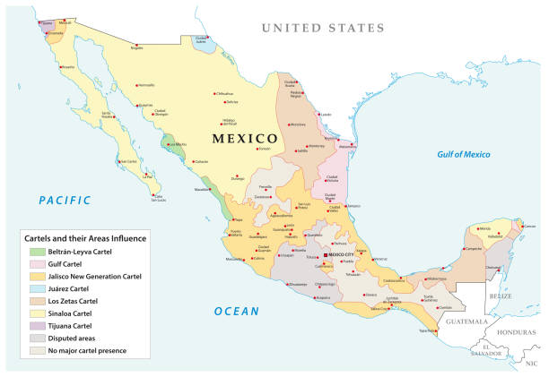 Map of the Mexican drug cartels and their spheres of influence Map of the Mexican drug cartels and their spheres of influence drug cartel stock illustrations
