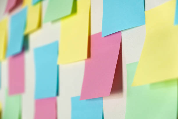 istock Sticky paper notes on a planning board, close-up view. 1163958595