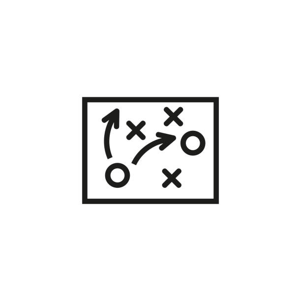 Football tactics line icon Football tactics line icon. Strategies, game plan, victory, coach. Soccer concept. Vector illustration can be used for topics like sport, entertainment, ball games strategy stock illustrations