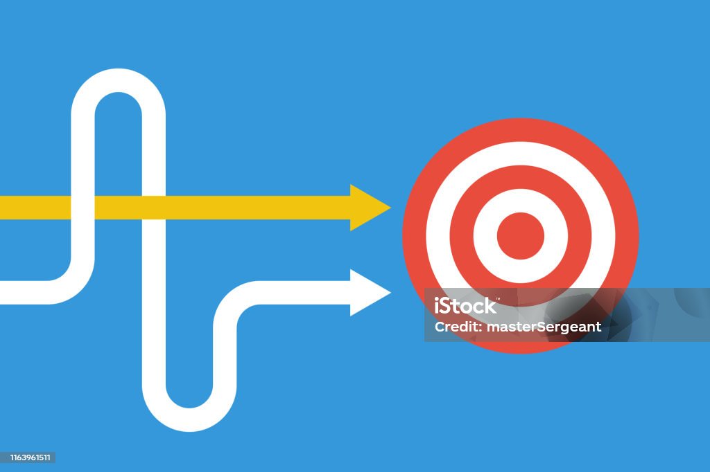 two ways to same goal, one direct path, second intricate way Strategy stock vector