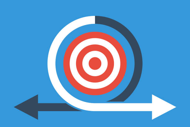 ilustraciones, imágenes clip art, dibujos animados e iconos de stock de flechas blancas y grises alrededor del objetivo - target aspirations failure arrow