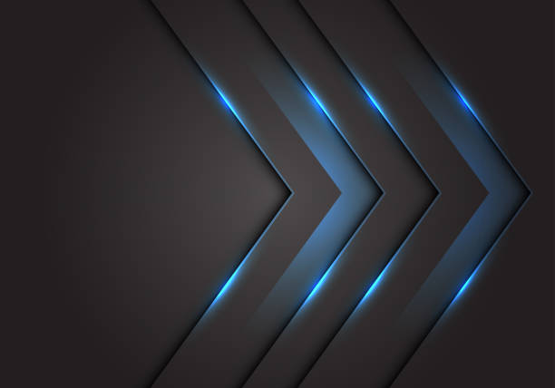 абстрактный синий свет 3d стрелка направлении на темно-серый пустой дизайн пространства современной футуристической технологии фон вектор - metal texture stock illustrations