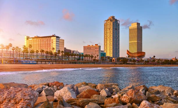 istock Barcelona, Spain. Panoramic view at Barceloneta beach 1163966170