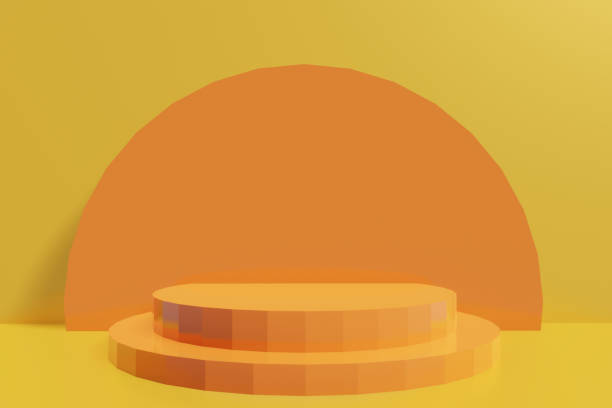 istock 3d rendering, orange podium stage to the winner 1163967132