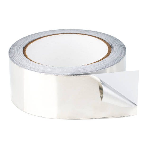 istock Adhesive aluminum foil tape for padding on white background 1163968758
