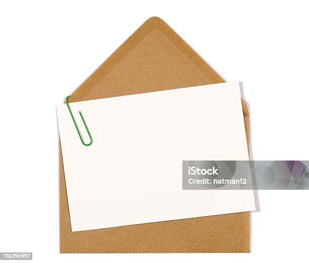 Foto de Mensagem Em Branco Cartão Com Envelope Marrom e mais fotos de stock de Aberto - Aberto, Branco, Caderno de Anotação