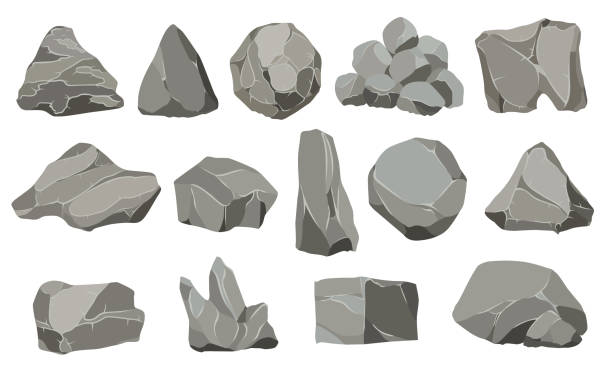 岩石黒鉛石、石炭、岩は壁や山の小石のために山を積みます。砂利小石、灰色の石のヒープ漫画孤立ベクトルアイコンイラストセット - stone cobblestone material rock点のイラスト素材／クリップアート素材／マンガ素材／アイコン素材
