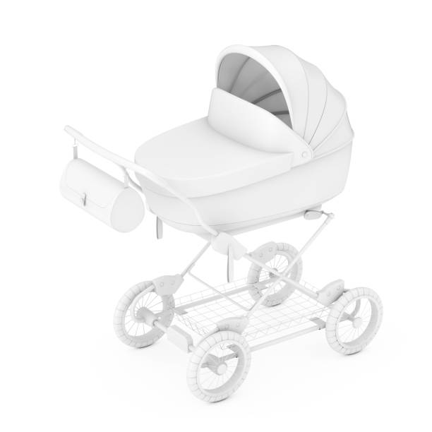 istock Modern Baby Carriage, Stroller, Pram Mock Up in Clay Style. 3d Rendering 1163971474
