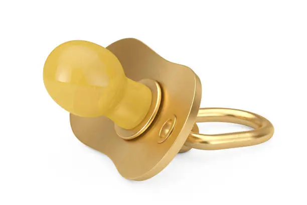 Golden Baby's Dummy Pacifier on a white background. 3d Rendering